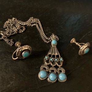 Sterling turquoise earring and necklace set